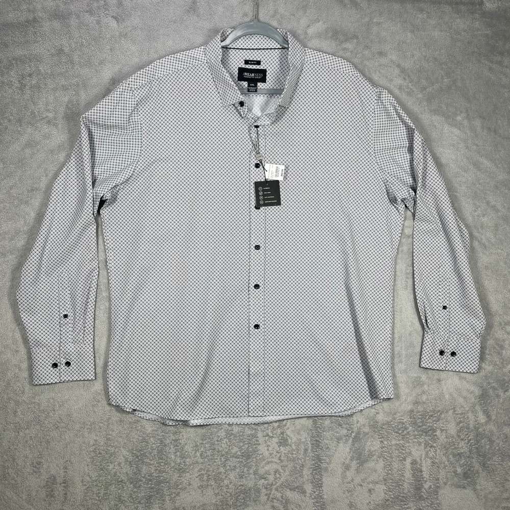 Awearness Kenneth Cole Shirt Mens XXL White Black Slim Fit Geometric NEW